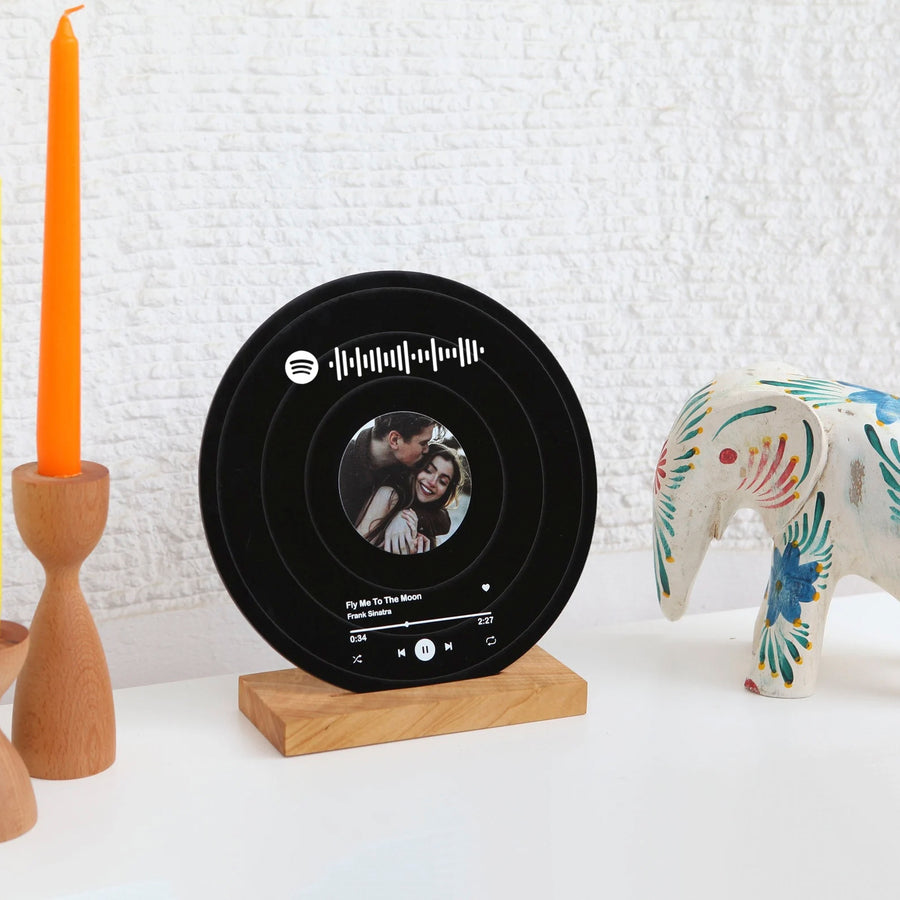 Disco Vinilo Spotify Acrílico con Base de Madera