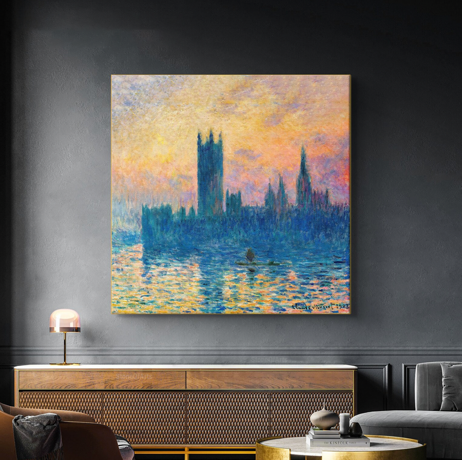 Las Casas del Parlamento al atardecer - Claude Monet