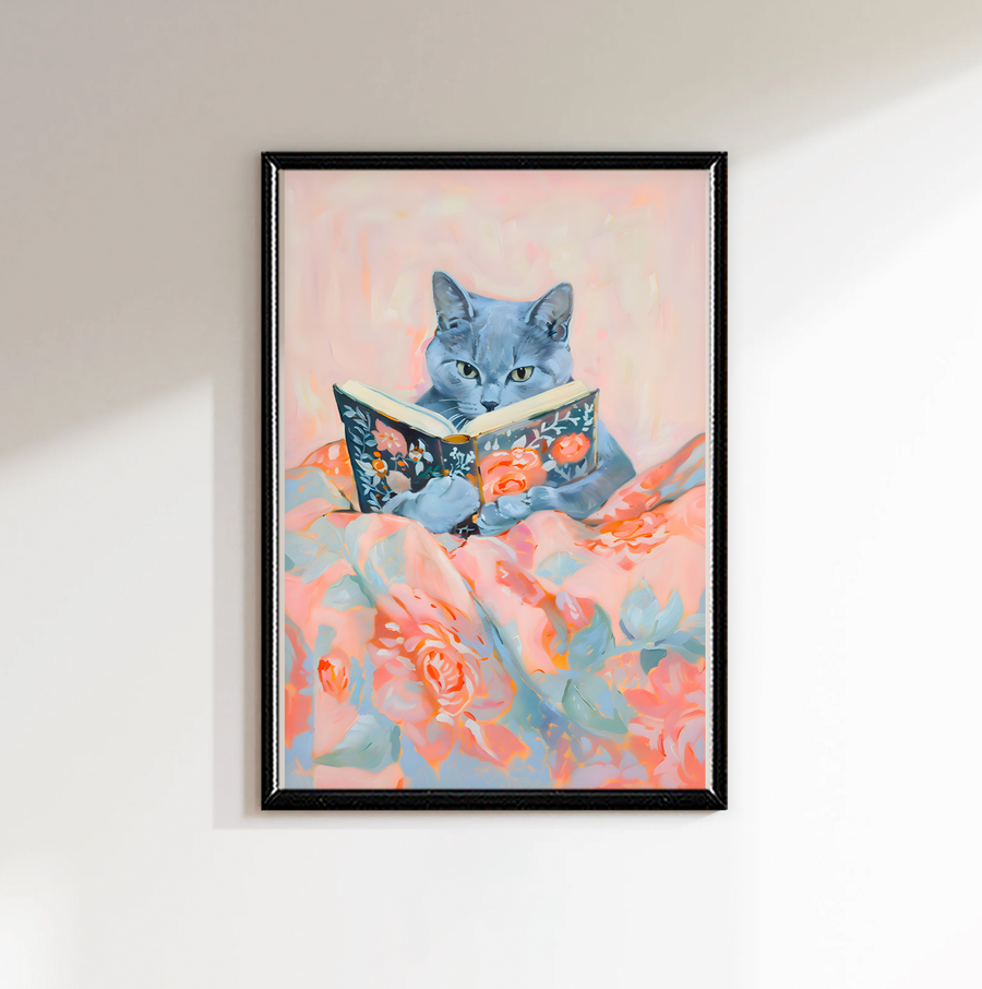Russian Blue Cat Leyendo