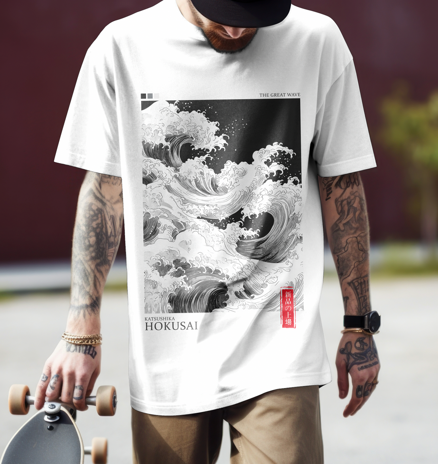 Katsushika Hokusai, Great Wave - Playera de manga corta