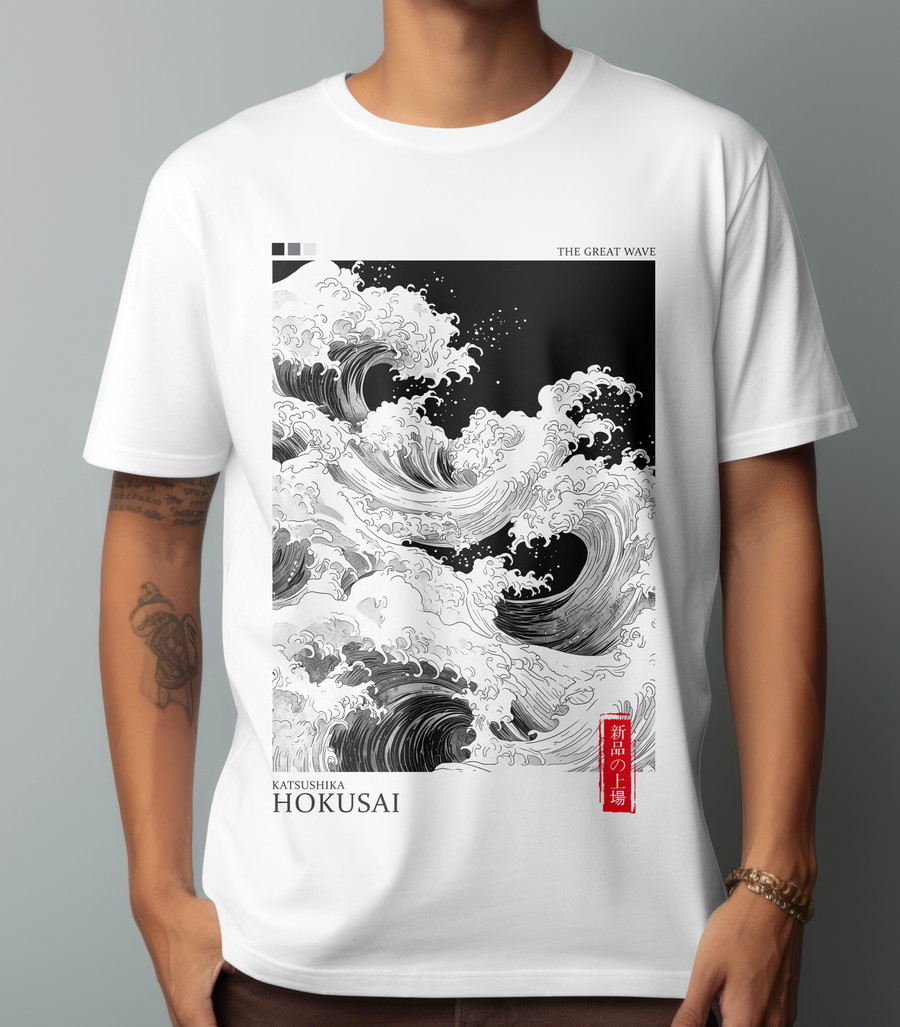 Katsushika Hokusai, Great Wave - Playera de manga corta