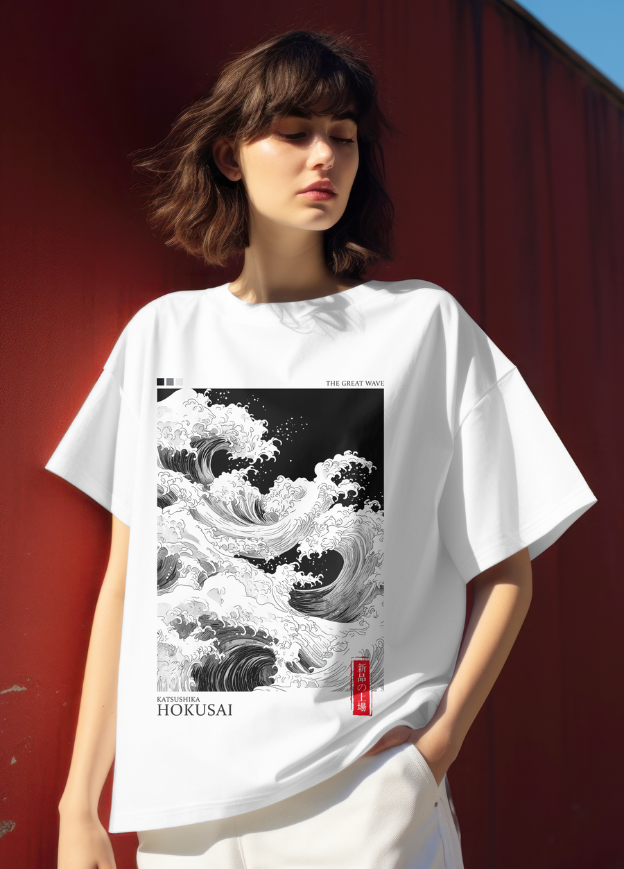 Katsushika Hokusai, Great Wave - Playera de manga corta