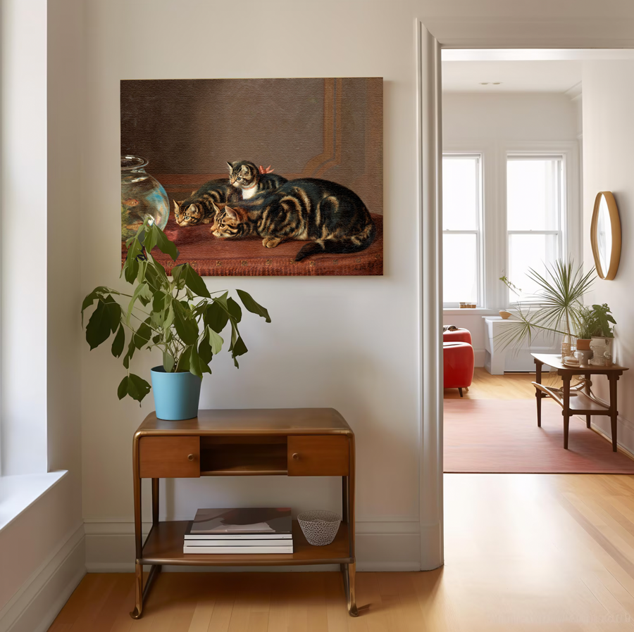 Cats cats by a fishbowl - Horatio Henry Couldery