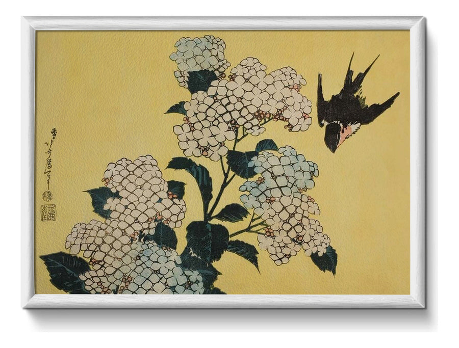 Hydrangea and Swallow - Hokusai