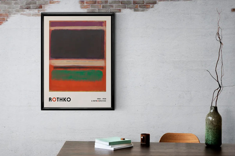 Mark Rothko Retrospective (1903 - 1930)  - Magenta Black Green on Orange