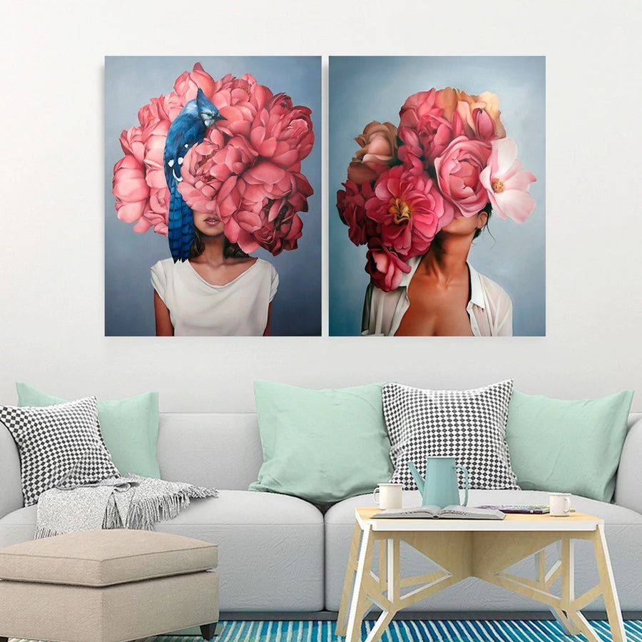 Set Floral Heads Pink Roses