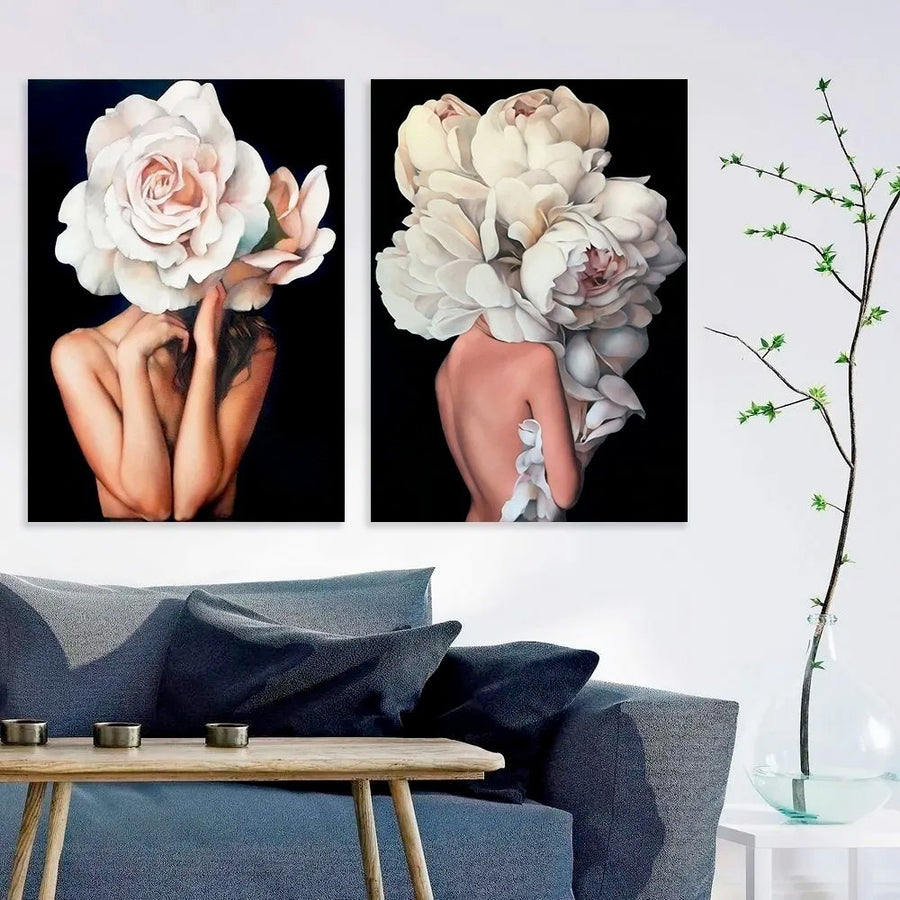 Set Floral Heads White Roses