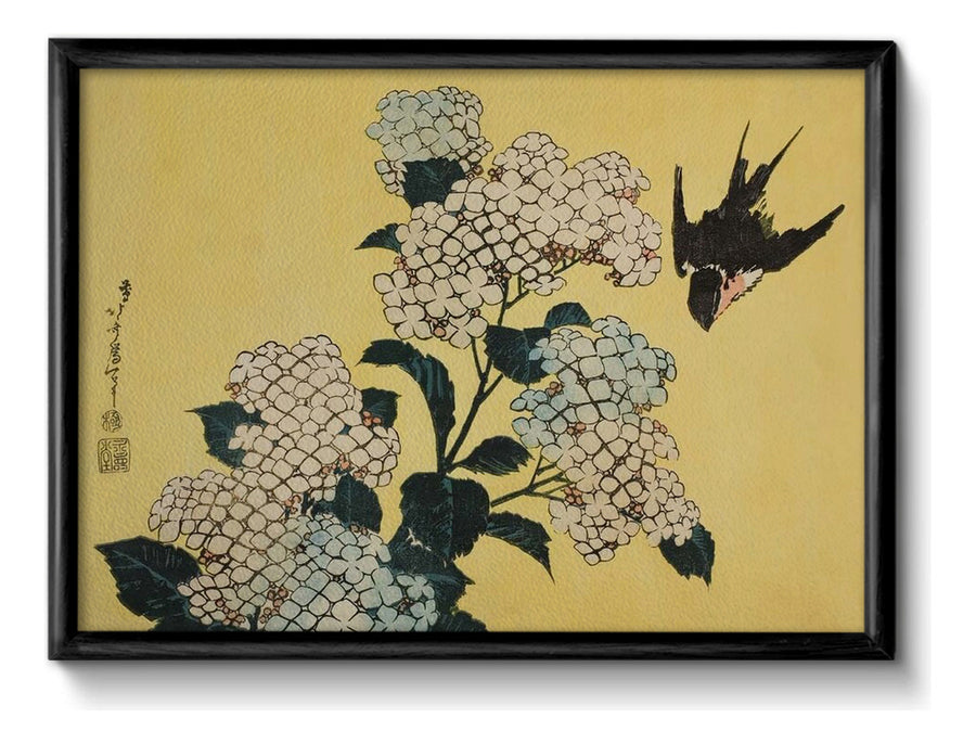 Hydrangea and Swallow - Hokusai