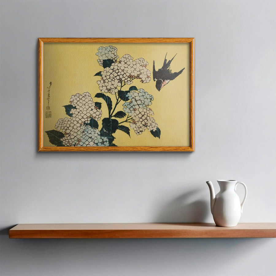 Hydrangea and Swallow - Hokusai