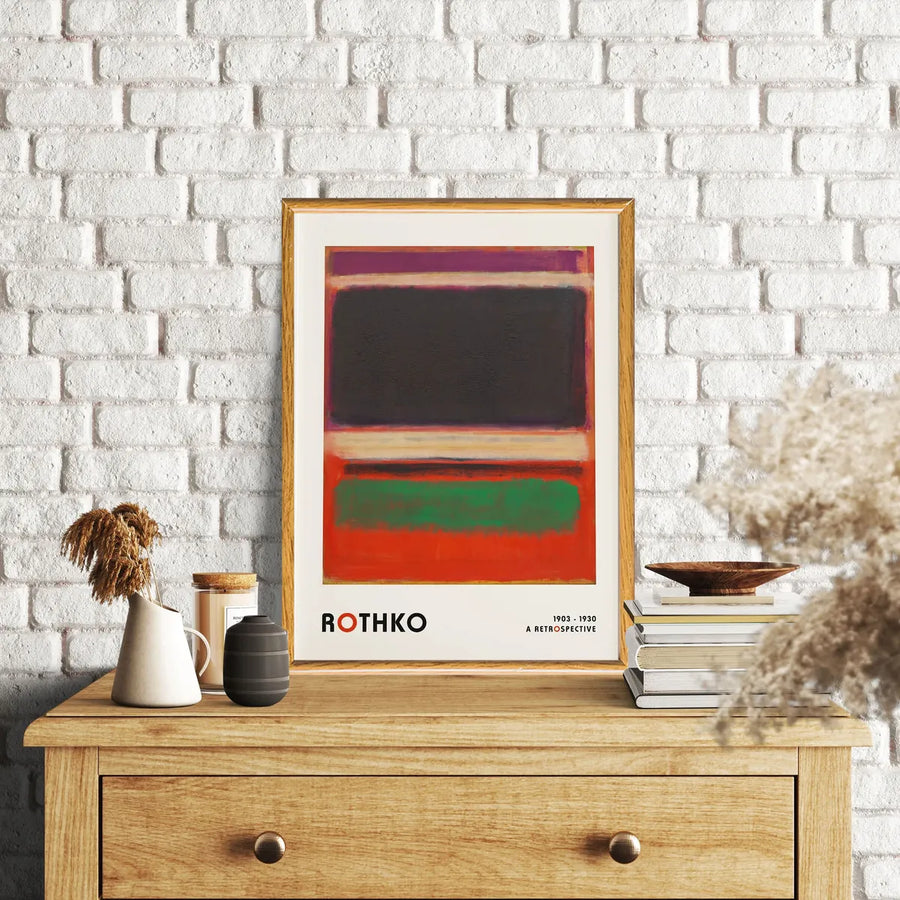 Mark Rothko Retrospective (1903 - 1930)  - Magenta Black Green on Orange