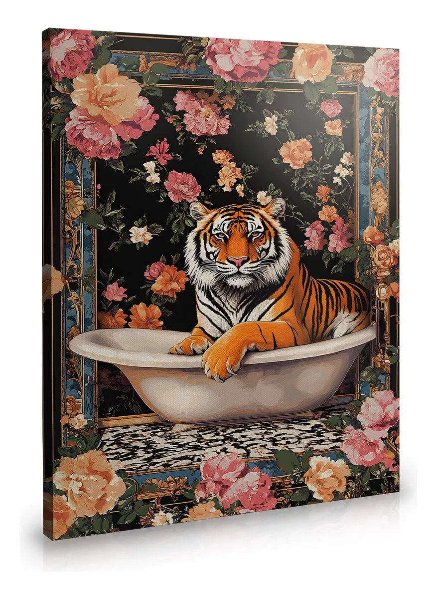Tigre Romantico Floral en bañera