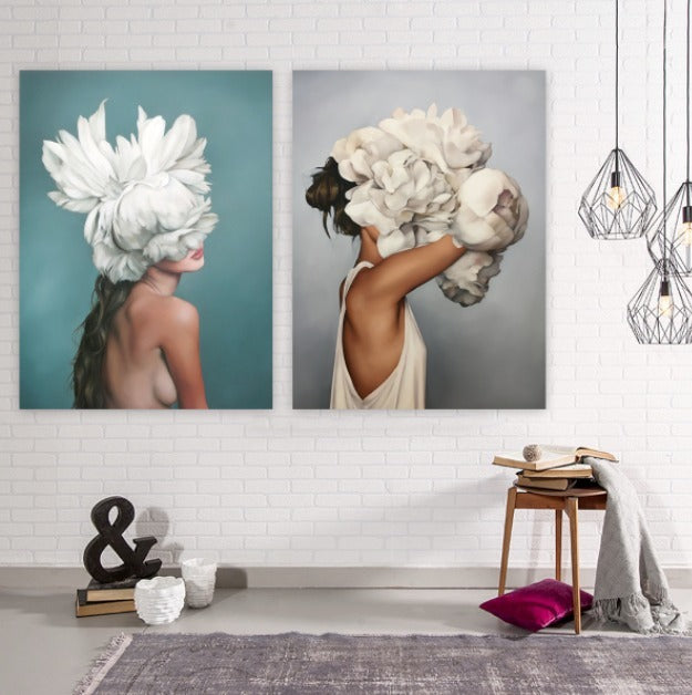 Set Floral Heads Peonias Blancas