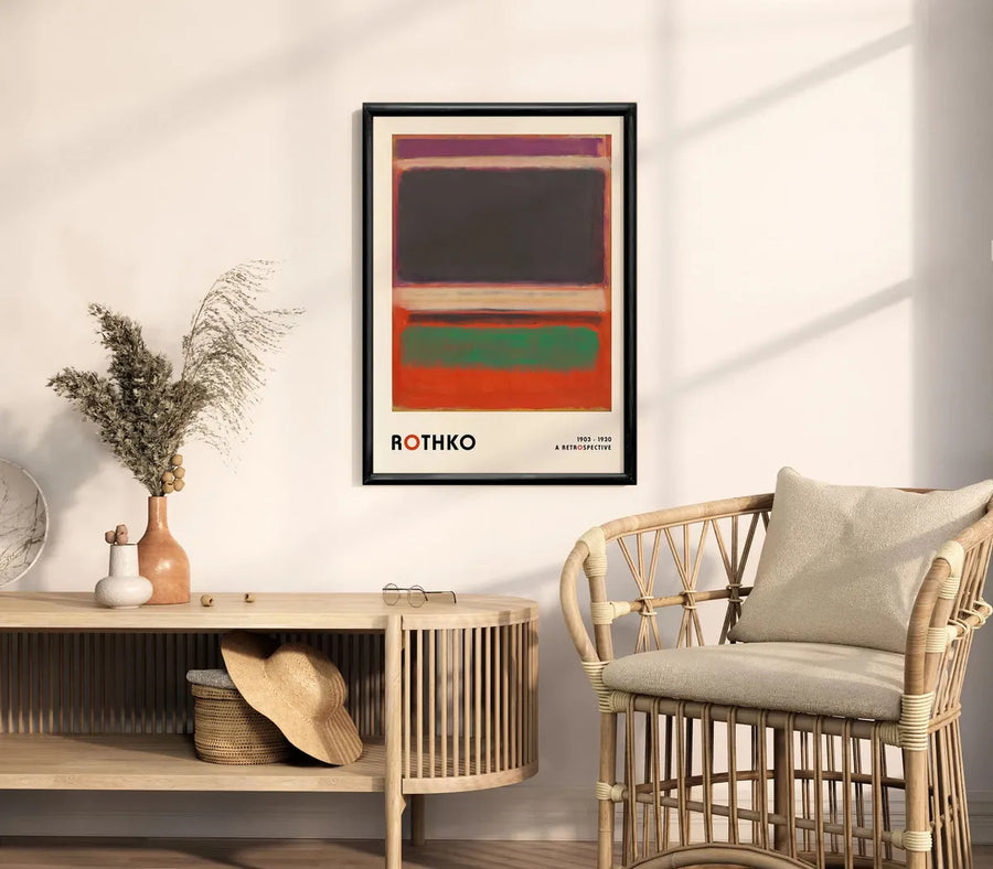 Mark Rothko Retrospective (1903 - 1930)  - Magenta Black Green on Orange