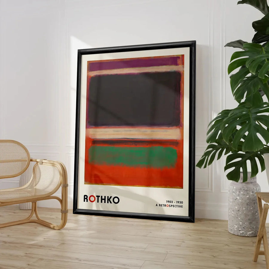 Mark Rothko Retrospective (1903 - 1930)  - Magenta Black Green on Orange