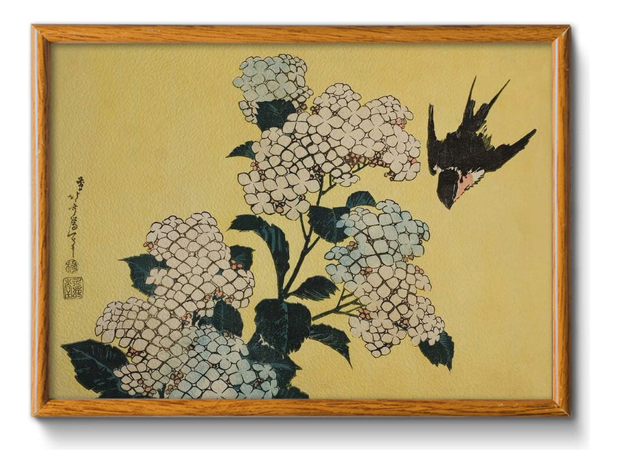 Hydrangea and Swallow - Hokusai