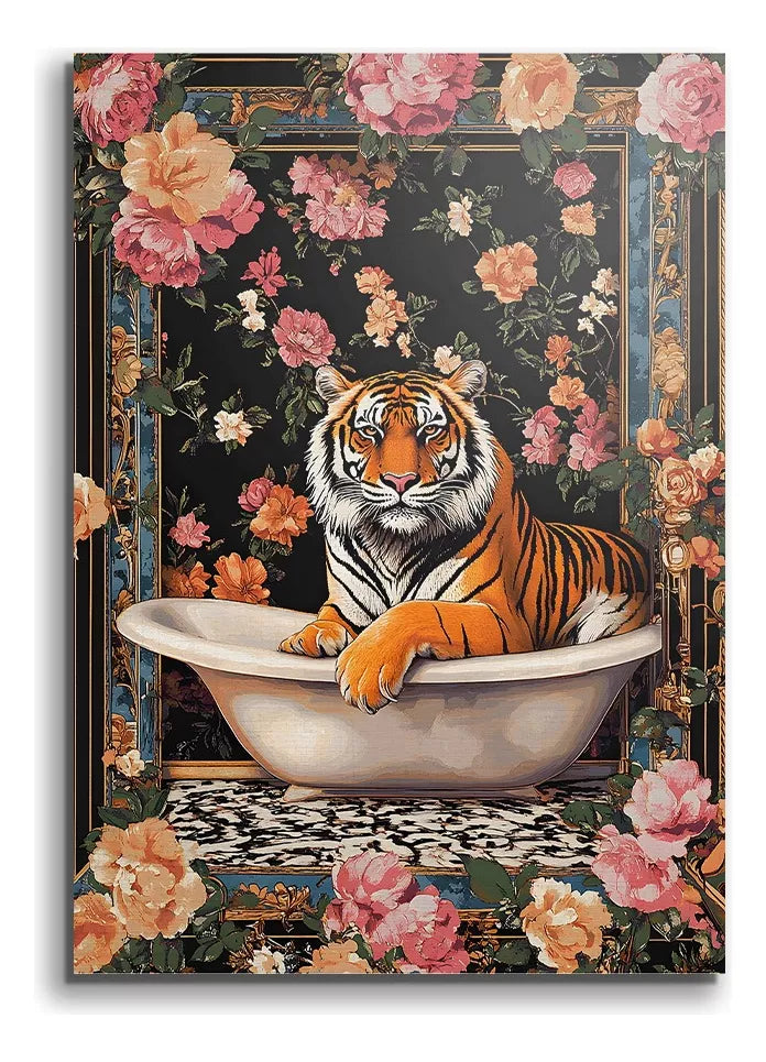 Tigre Romantico Floral en bañera