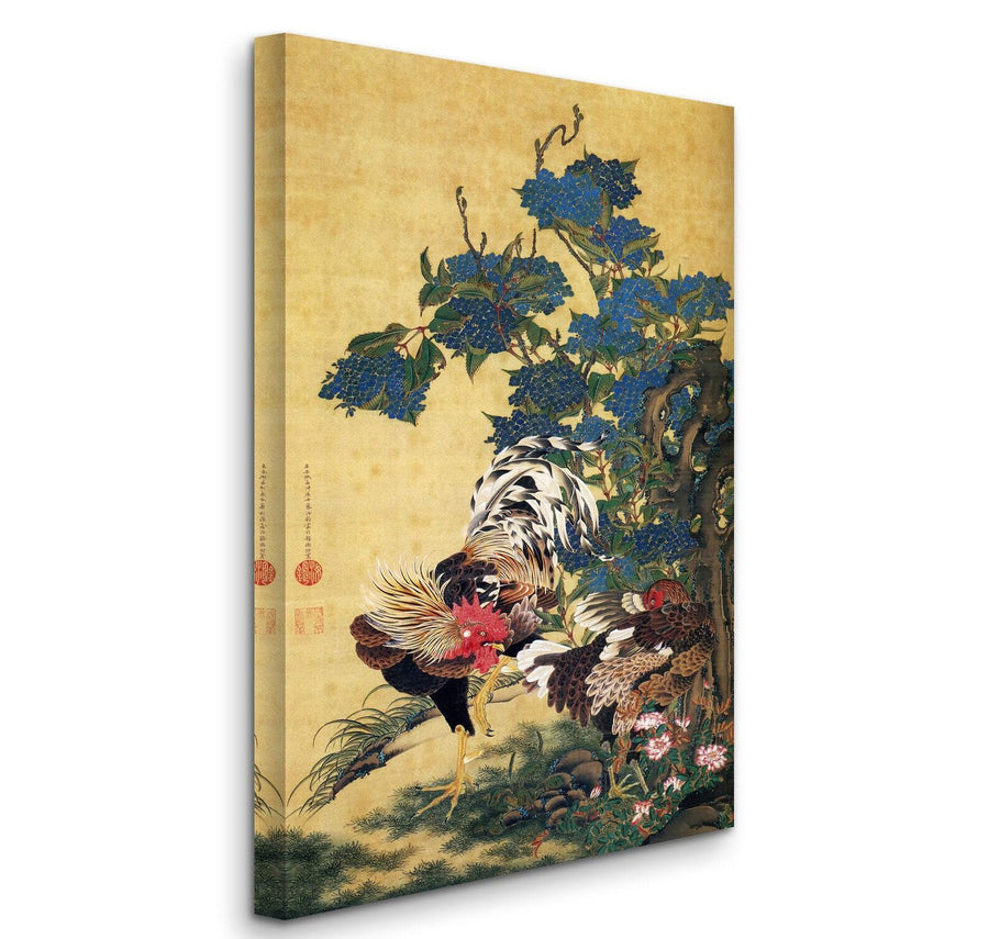 Gallo y gallina con hortensias - Ito Jakuchu (1716-1800)