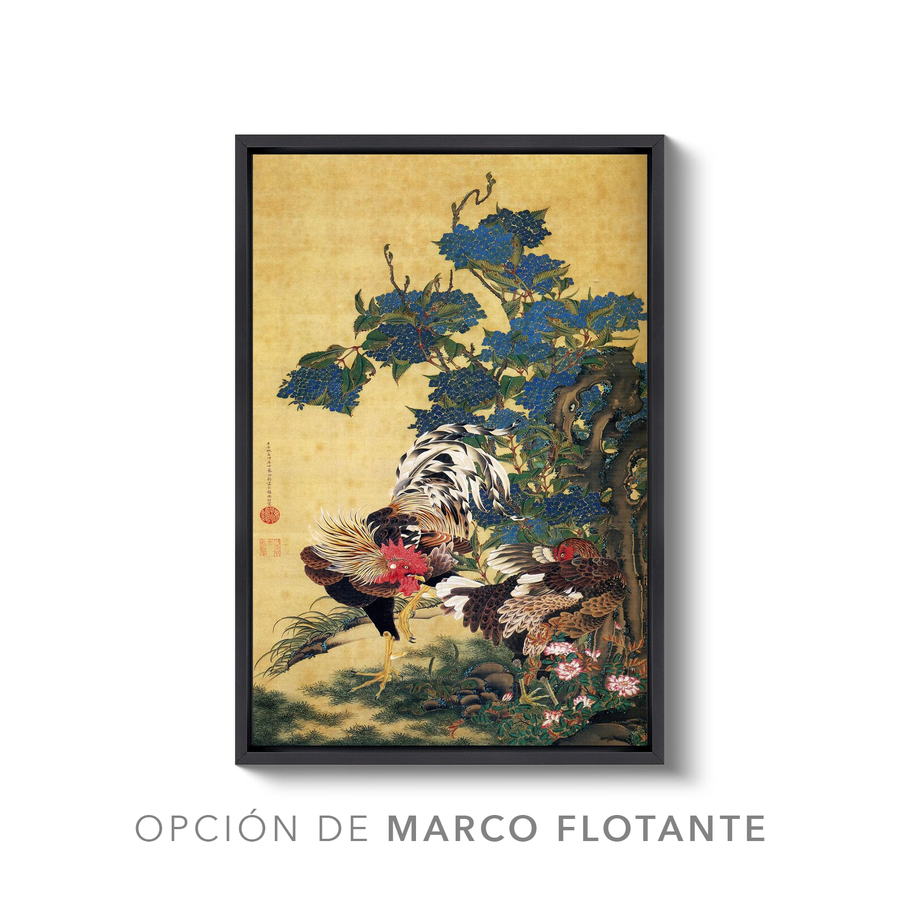 Gallo y gallina con hortensias - Ito Jakuchu (1716-1800)