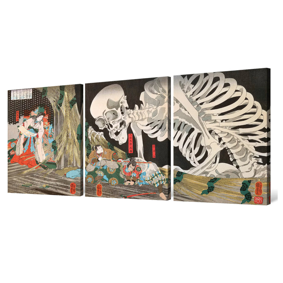 Takiyasha la bruja y el espectro del esqueleto (tríptico) - Utagawa Kuniyoshi