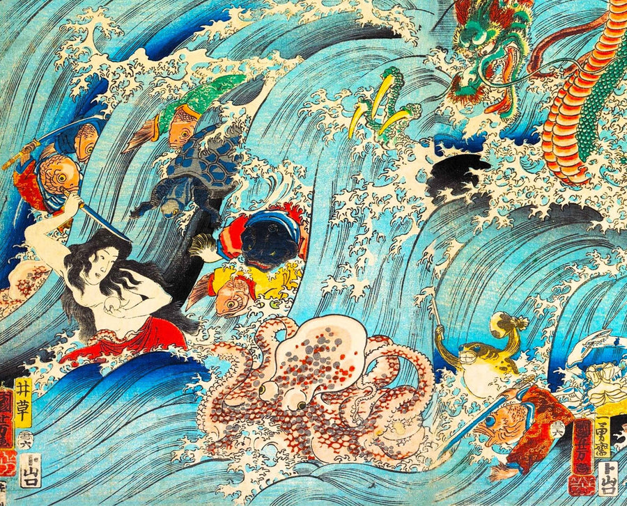 Recuperando la joya robada del palacio del rey dragón  - Utagawa Kuniyoshi