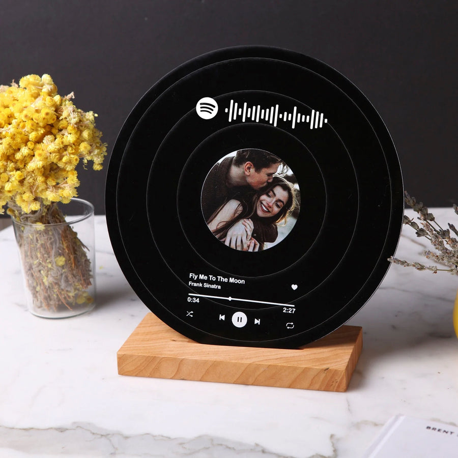 Disco Vinilo Spotify Acrílico con Base de Madera