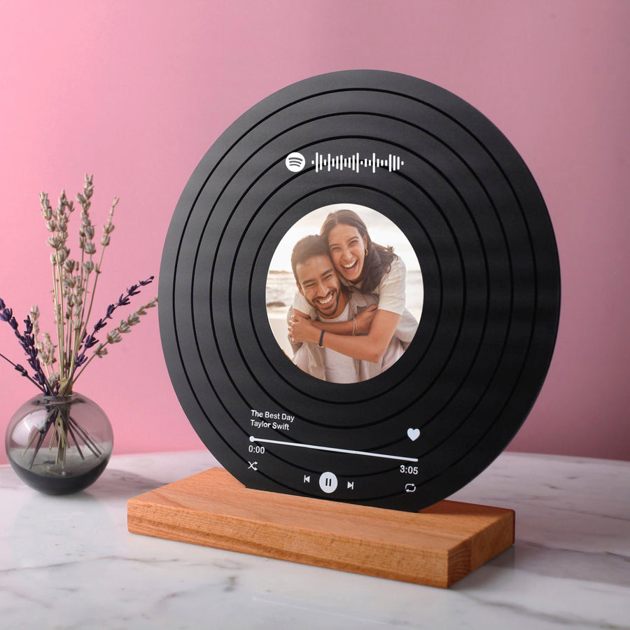 Disco Vinilo Spotify Acrílico con Base de Madera