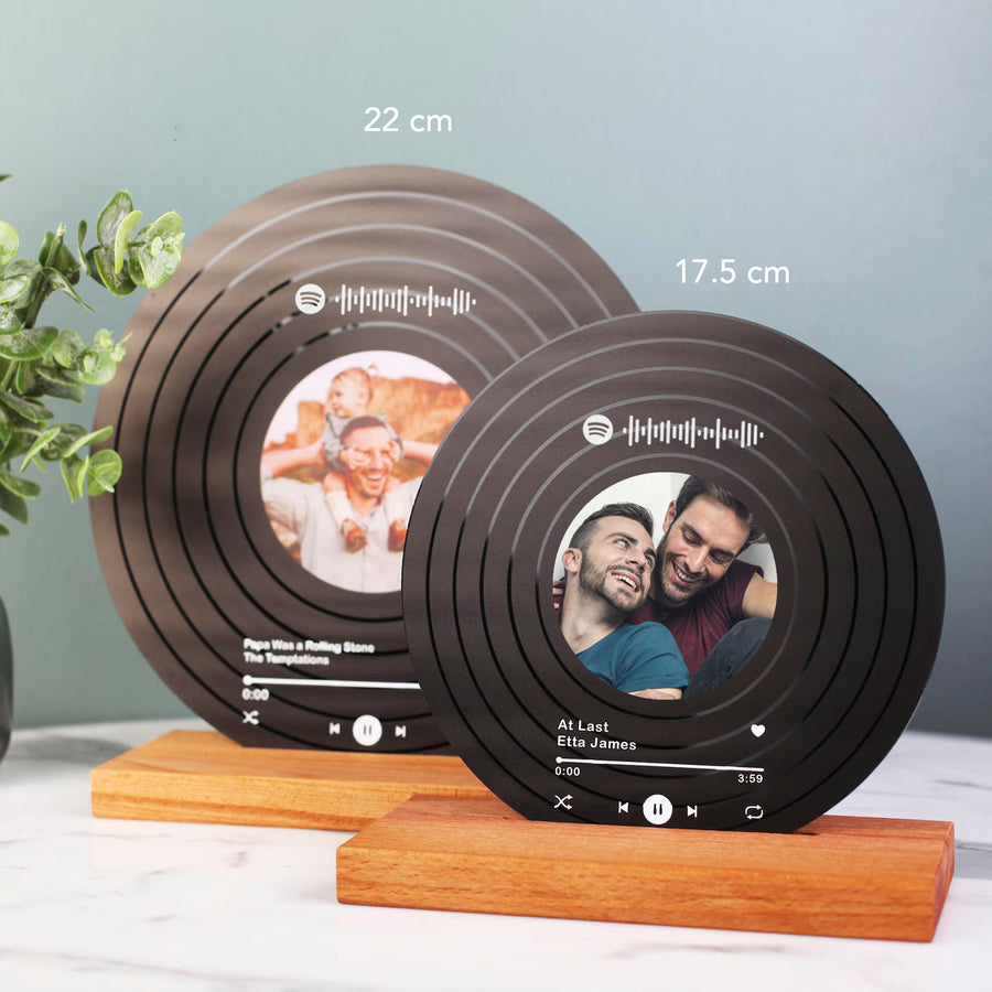 Disco Vinilo Spotify Acrílico con Base de Madera