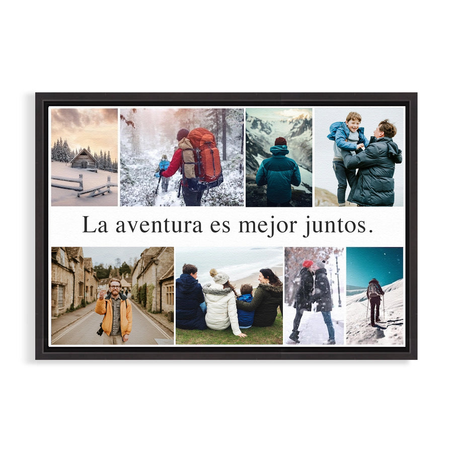 cuadro personalizado con fotos y frase con marco flotante negro