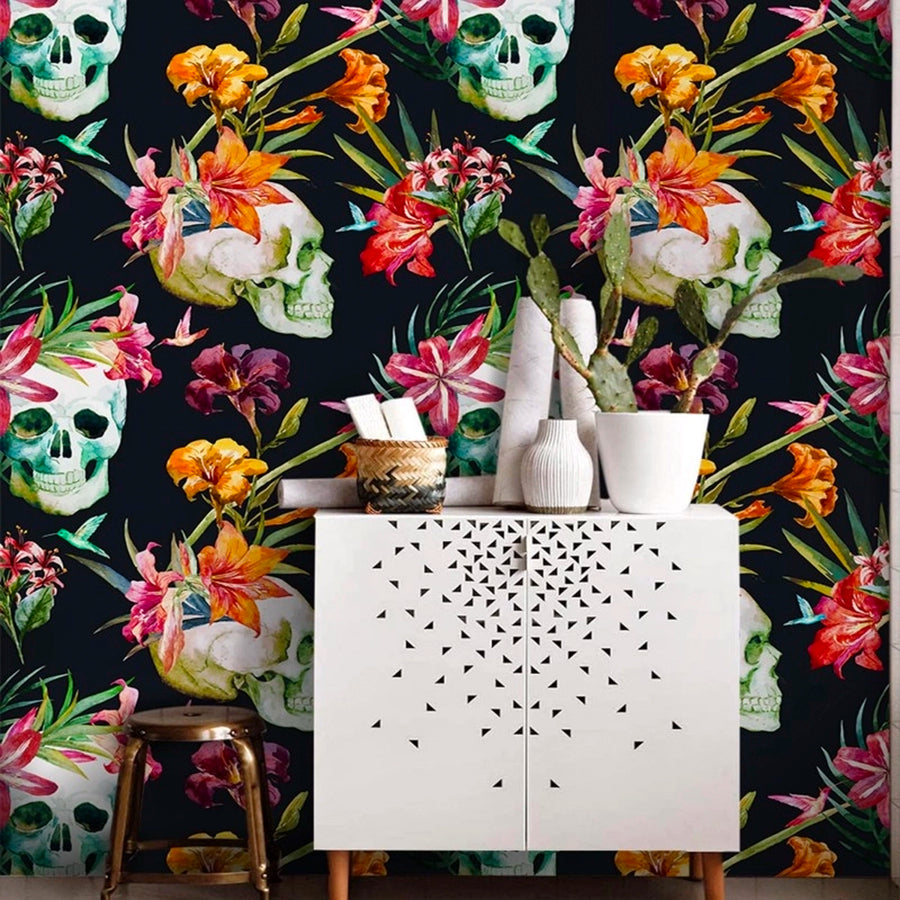 Papel adhesivo decoración de calaveras y flores