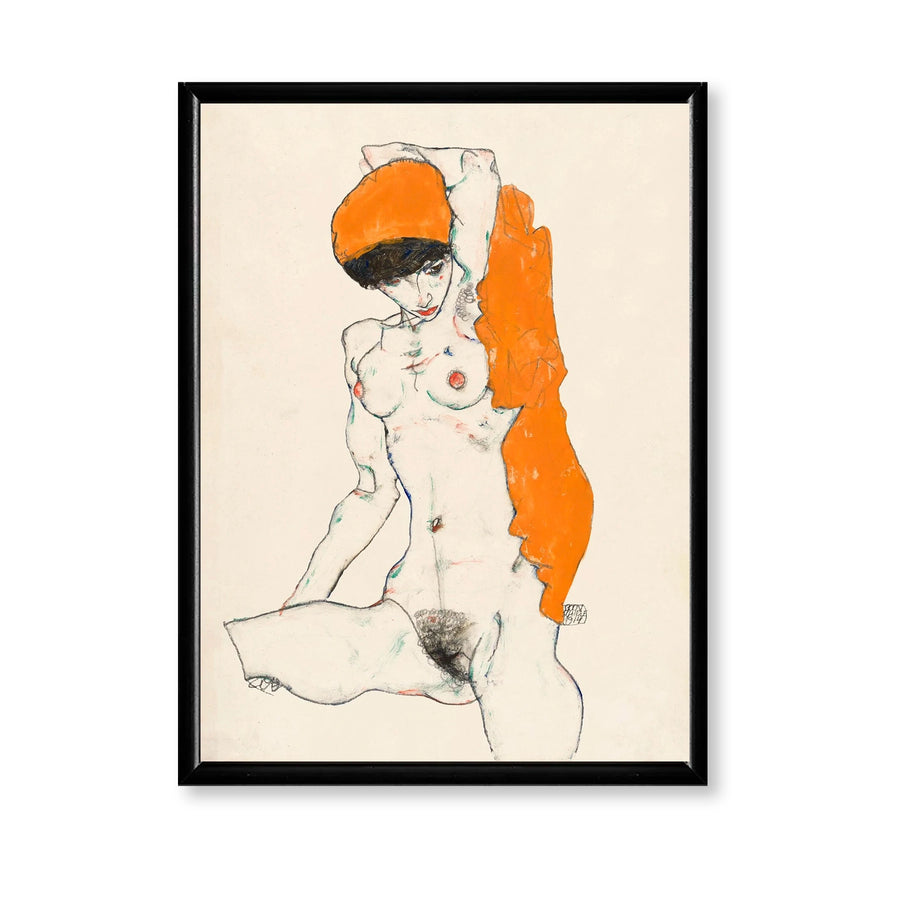 Standing Nude with Orange Draper - Egon Schiele