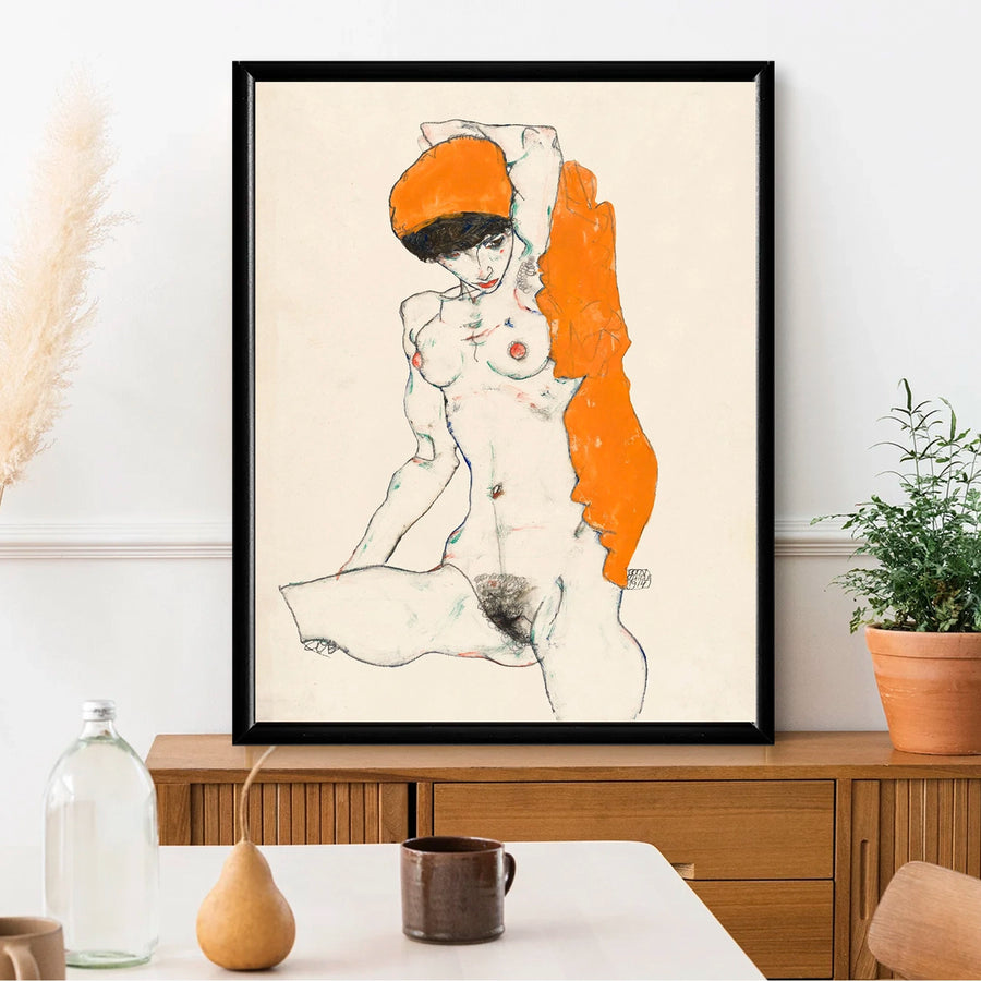 Standing Nude with Orange Draper - Egon Schiele