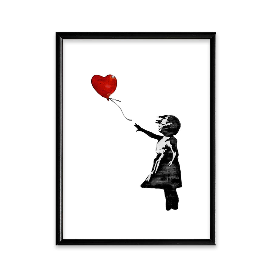 Cuadro con marco de Banksy Niña con Globo Rojo