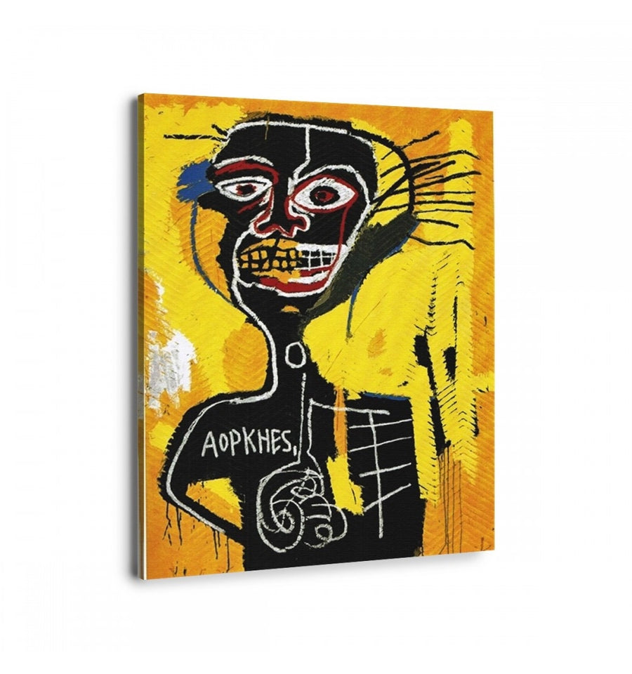 cabeza de basquiat cuadro para sala oficina color amarillo con negro