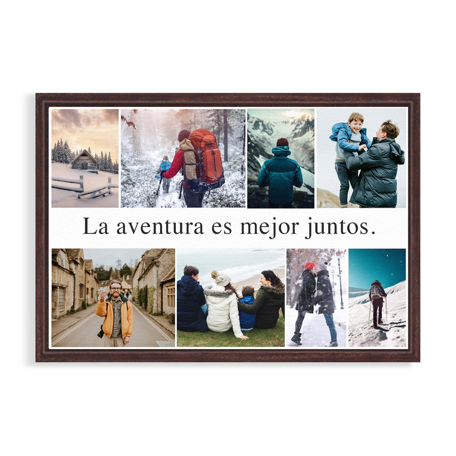 cuadro personalizado con fotos y frase con marco flotante chocolate