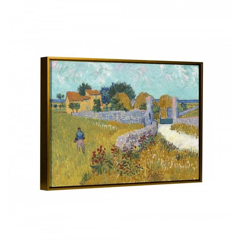 Cuadro decorativo canvas casa de campo de van gogh con enmarcado flotante oro