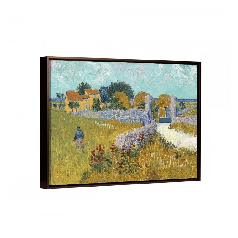 Cuadro decorativo canvas casa de campo de van gogh con enmarcado flotante chocolate