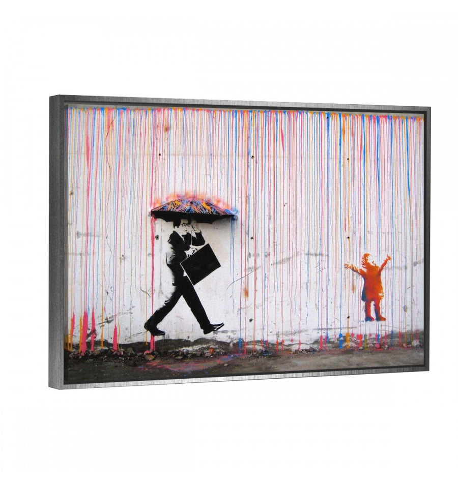 cuadro decorativo color rain Banksy con moldura 