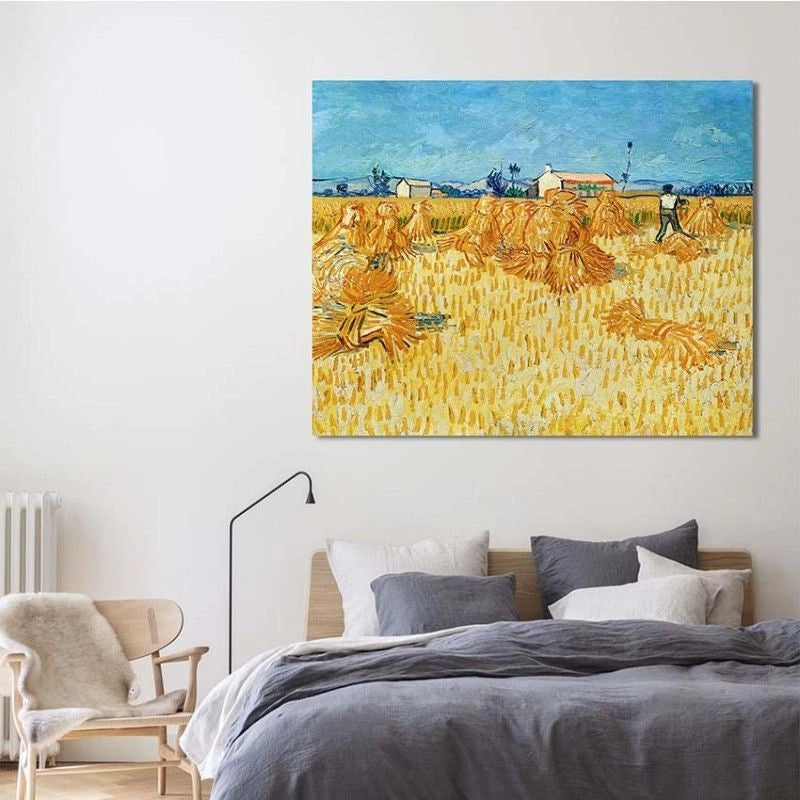 Cuadro canvas cosecha de van gogh decorando una recamara, arte famoso cuadro decorativo