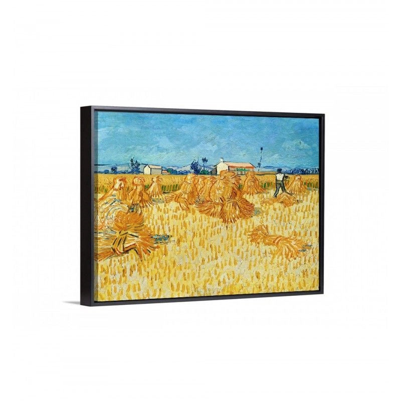 Cuadro canvas cosecha de van gogh con marco flotante negro arte famoso cuadro para sala