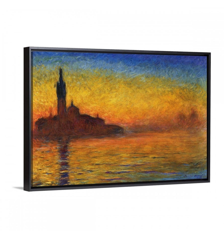 Cuadro decorativo enmarcado crepúsculo de claude monet con marco flotante negro