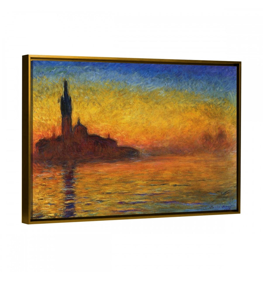 Cuadro enmarcado crepúsculo de claude monet con marco flotante oro dorado