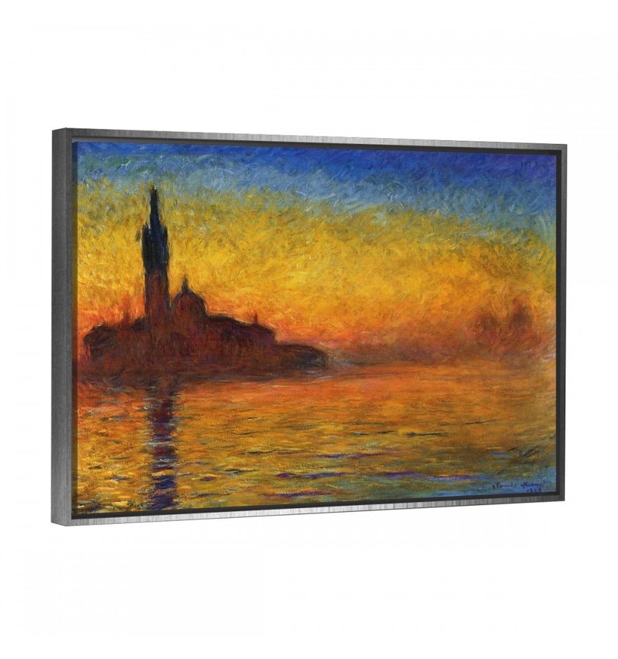 Cuadro enmarcado crepúsculo de claude monet con marco flotante plata