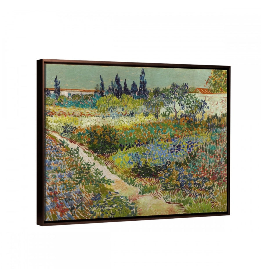 Cuadro decorativo el jardin de arles de van gogh con marco flotante chocolate