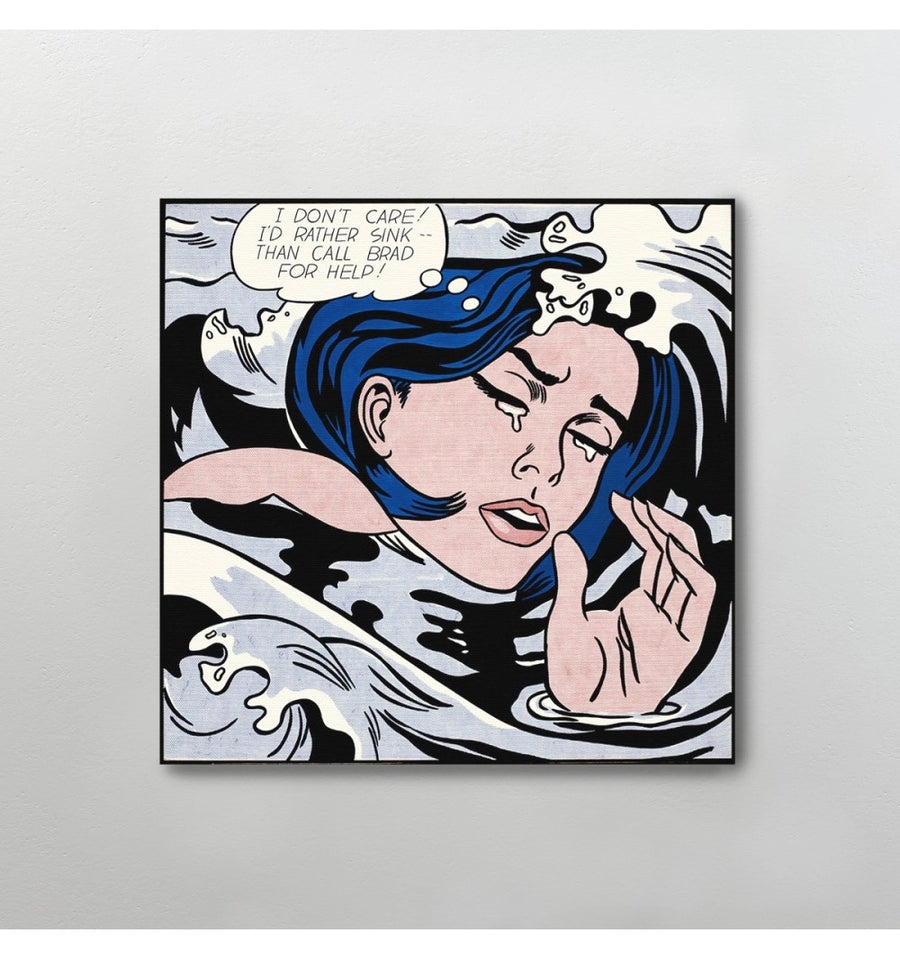 Labios Pop Azul - Roy Lichtenstein fondo gris, detalles 