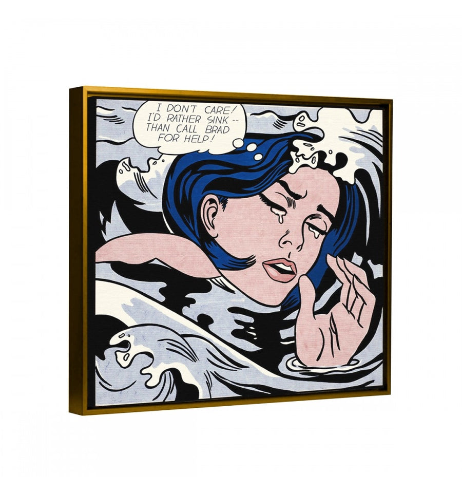 Labios Pop Azul - Roy Lichtenstein marco dorado