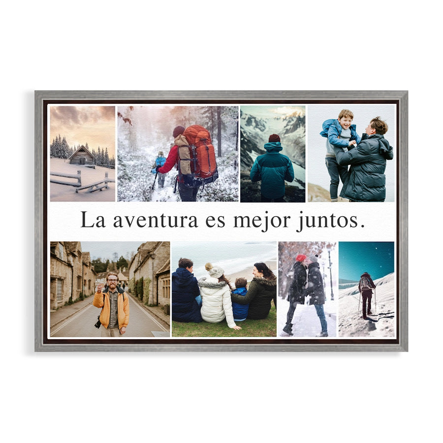 cuadro personalizado con fotos y frase con marco flotante plata