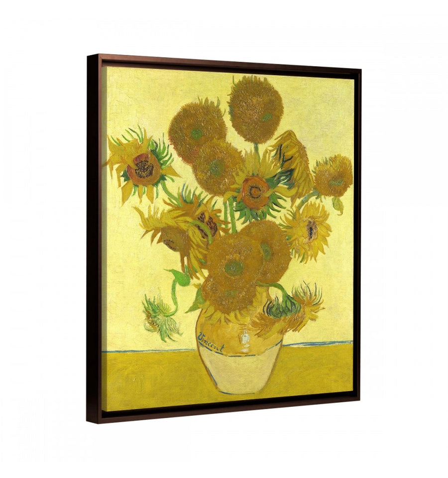 Cuadro los girasoles de van gogh enmarcado con marco flotante chocolate