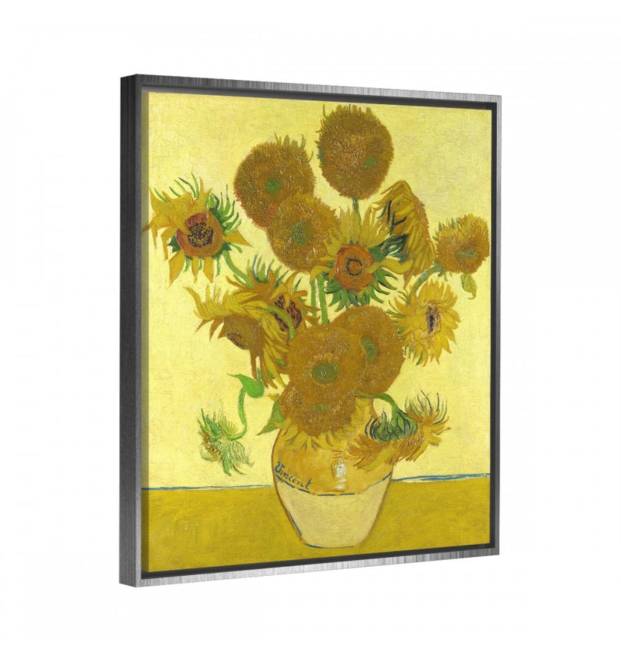 Cuadro los girasoles de van gogh  enmarcado con marco flotante plata