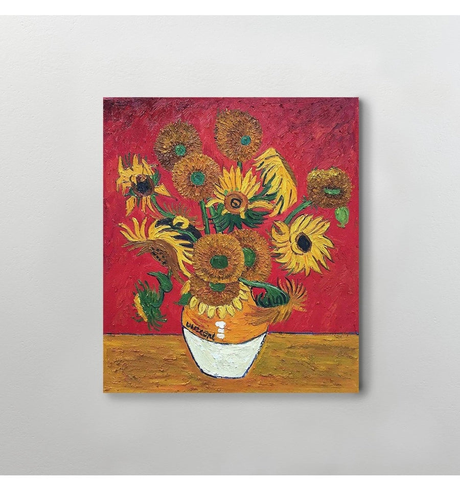 Cuadro girasoles de van gogh cuadro de flor para comedor cocina colgado en pared gris