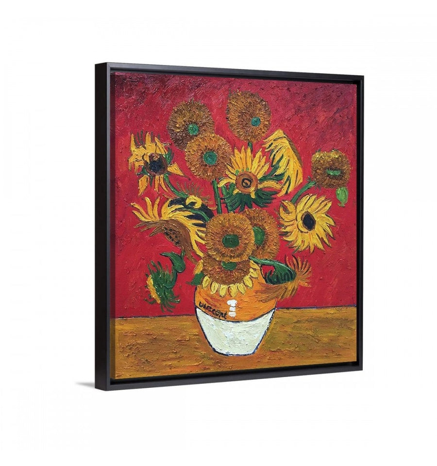 Cuadro girasoles de van gogh con marco flotante negro cuadro de flor para comedor cocina